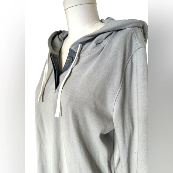 NWOT Lands End -Long Sleeve Heavyweight Jersey Button Hoodie with elbow patches - Picture 2 of 14